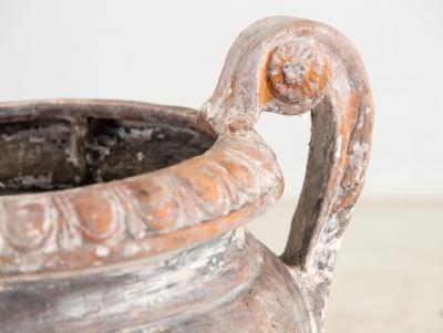 Whitewashed Terracotta Urn with Three Handles Italy mid 20th C 