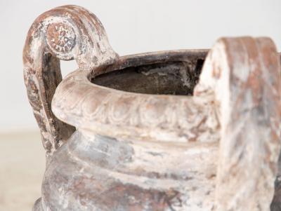 Whitewashed Terracotta Urn with Three Handles Italy mid 20th C 