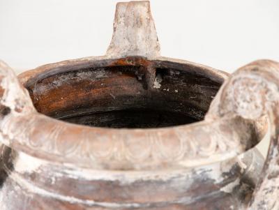 Whitewashed Terracotta Urn with Three Handles Italy mid 20th C 