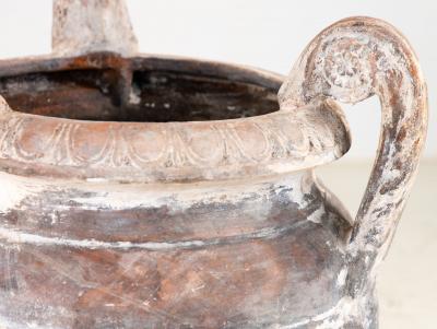 Whitewashed Terracotta Urn with Three Handles Italy mid 20th C 