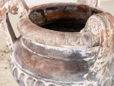 Whitewashed Terracotta Urn with Three Handles Italy mid 20th C 