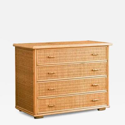 Wicker Chest of Drawers with 4 drawers and rattan feet 1970