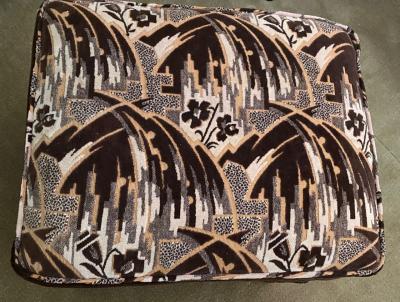 Wicker High Back Art Deco Chair and Stool with Original Fabric