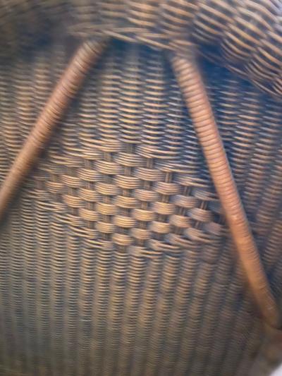 Wicker High Back Art Deco Chair and Stool with Original Fabric