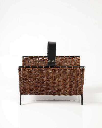 Wicker and Metal Firewood Holder France c 1960