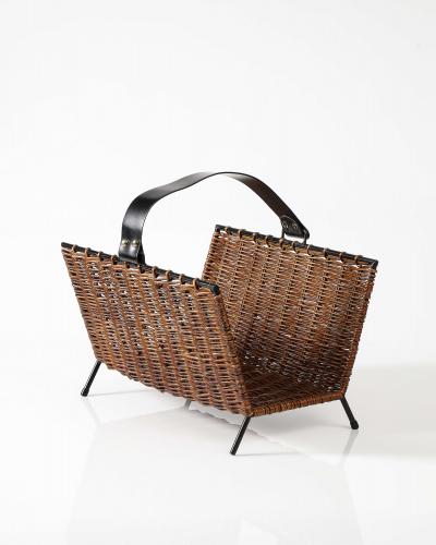 Wicker and Metal Firewood Holder France c 1960
