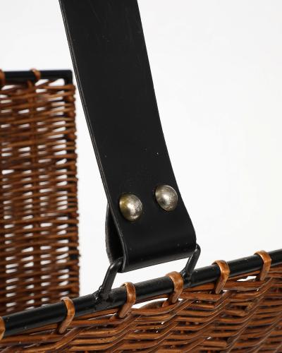 Wicker and Metal Firewood Holder France c 1960