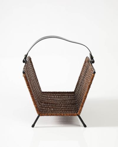 Wicker and Metal Firewood Holder France c 1960