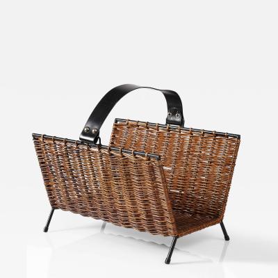 Wicker and Metal Firewood Holder France c 1960