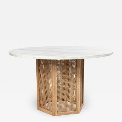 Wicker and White Marble Round Center Tables