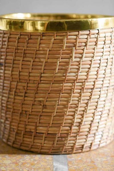 Wicker and brass vase holder 1980s