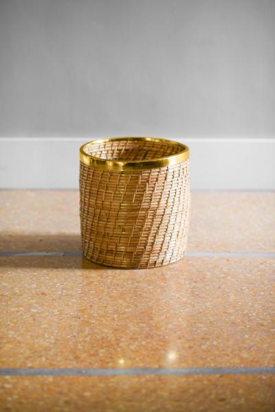 Wicker and brass vase holder 1980s