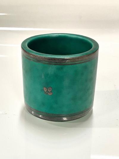 Wilhelm K ge ARGENTA VASE IN GREEN SILVER ENAMELED CERAMIC BY WILHELM KAGE
