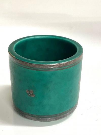 Wilhelm K ge ARGENTA VASE IN GREEN SILVER ENAMELED CERAMIC BY WILHELM KAGE