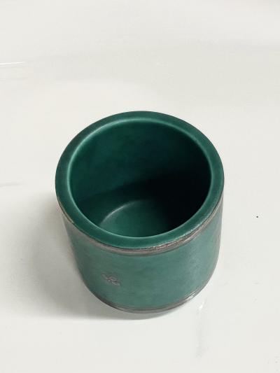 Wilhelm K ge ARGENTA VASE IN GREEN SILVER ENAMELED CERAMIC BY WILHELM KAGE