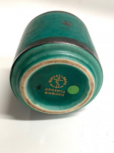 Wilhelm K ge ARGENTA VASE IN GREEN SILVER ENAMELED CERAMIC BY WILHELM KAGE