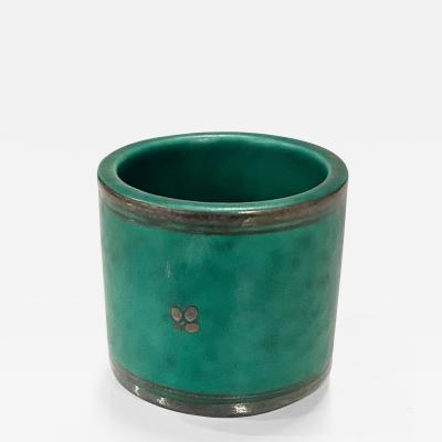 Wilhelm K ge ARGENTA VASE IN GREEN SILVER ENAMELED CERAMIC BY WILHELM KAGE