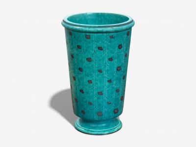 Wilhelm K ge Wilhelm Kage Green Ceramic Argenta Vase Sweden 1930s