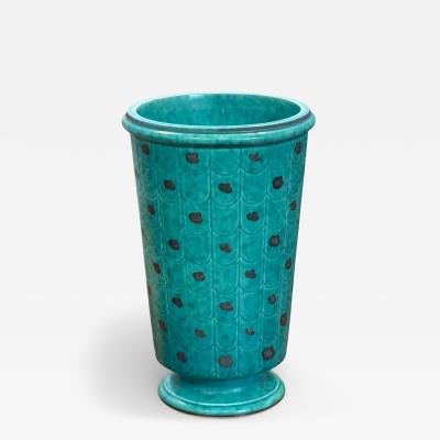 Wilhelm K ge Wilhelm Kage Green Ceramic Argenta Vase Sweden 1930s