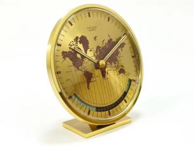 Wilhelm Kienzle Kienzle GMT World Time Zone Brass Table Clock Midcentury Germany 1960s