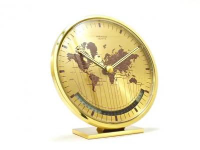 Wilhelm Kienzle Kienzle GMT World Time Zone Brass Table Clock Midcentury Germany 1960s