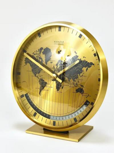 Wilhelm Kienzle Kienzle GMT World Time Zone Brass Table Clock Midcentury Germany 1960s