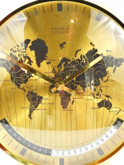 Wilhelm Kienzle Kienzle GMT World Time Zone Brass Table Clock Midcentury Germany 1960s