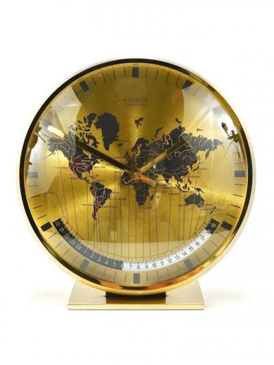 Wilhelm Kienzle Kienzle GMT World Time Zone Brass Table Clock Midcentury Germany 1960s