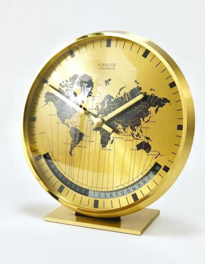 Wilhelm Kienzle Kienzle GMT World Time Zone Brass Table Clock Midcentury Germany 1960s