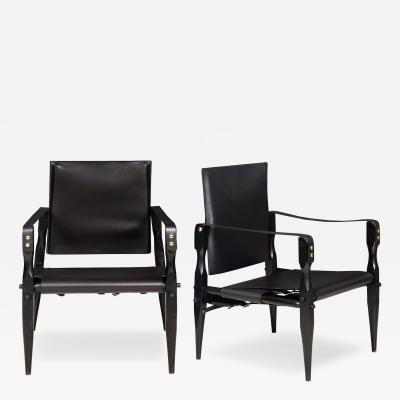 Wilhelm Kienzle Pair of Ebonized Black Leather Safari Chairs Wilhelm Kienzle