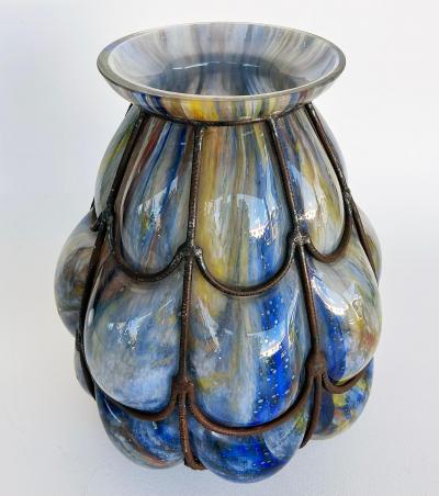 Wilhelm Kralik Sohn Czech Wilhelm Kralik Sohn Bohemian Caged Blown Glass Vase 1920s