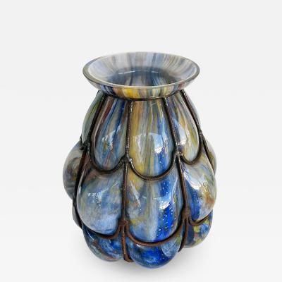 Wilhelm Kralik Sohn Czech Wilhelm Kralik Sohn Bohemian Caged Blown Glass Vase 1920s