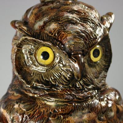 Wilhelm Schiller Majolica Owl Figural Lamp