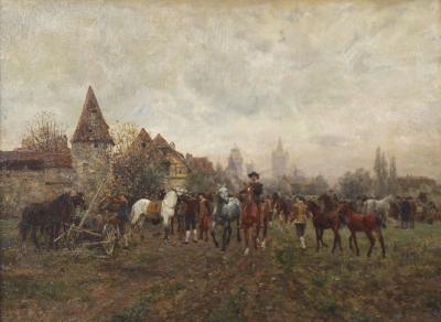 Wilhelm Velten The Horse Fair oil on panel Wilhelm Velten Russian German 1847 1929 