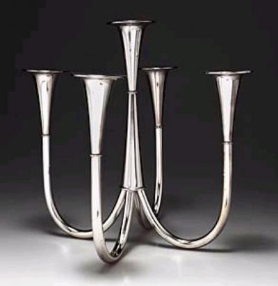 Wilhelm Wagenfeld Rare Bauhaus Five Arm Silver Plated Brass Candelabra by William Wagenfeld