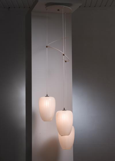 Wilhelm Wagenfeld Wilhelm Wagenfeld three shade Diana chandelier Germany 1950s