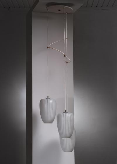 Wilhelm Wagenfeld Wilhelm Wagenfeld three shade Diana chandelier Germany 1950s