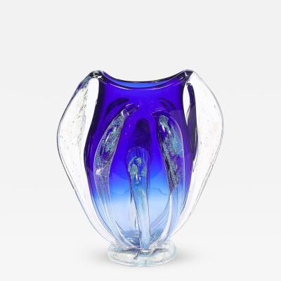 Will Dexter Modernist Hand Blown Art Glass Vase in Cobalt Ultramarine signed Will Dexter