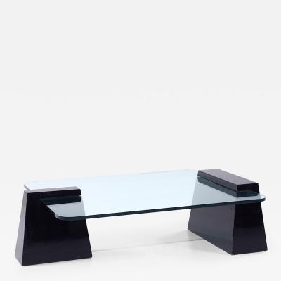 Will Stone Style Mid Century Glass and Black Lacquer Coffee Table