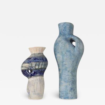 Willem Schalling Tall Sculptural Vases in Blue by Schalling 1950s Netherlands
