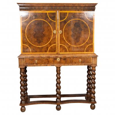 William And Mary Oyster Veneer Cabinet On Stand
