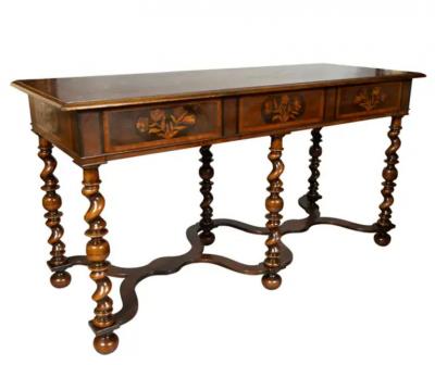 William And Mary Style Walnut And Marquetry Side Table