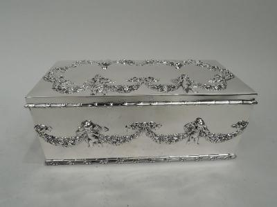 William B Durgin American Edwardian Regency Sterling Silver Jewelry Box with Cherubs