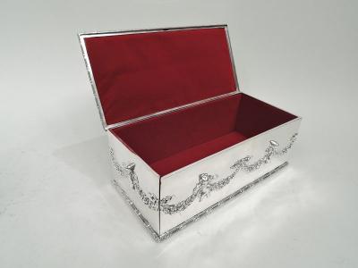 William B Durgin American Edwardian Regency Sterling Silver Jewelry Box with Cherubs