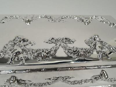 William B Durgin American Edwardian Regency Sterling Silver Jewelry Box with Cherubs