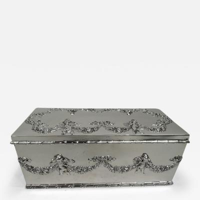 William B Durgin American Edwardian Regency Sterling Silver Jewelry Box with Cherubs