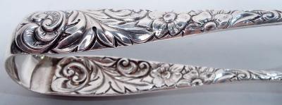 William B Durgin Antique Durgin Scroll Sterling Silver Sandwich Tongs