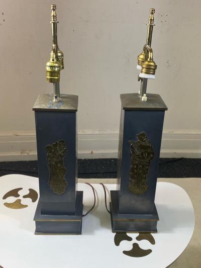 William Billy Haines 1940s PAIR OF ASIAN THEMED PEWTER AND BRASS LAMPS
