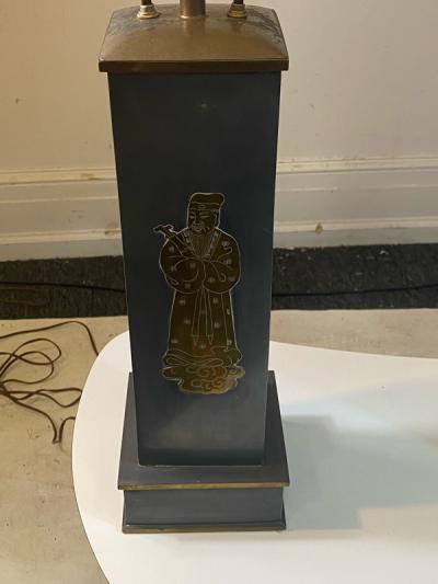 William Billy Haines 1940s PAIR OF ASIAN THEMED PEWTER AND BRASS LAMPS