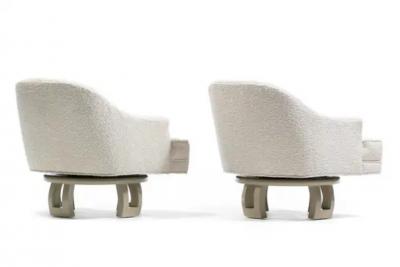 William Billy Haines Billy Haines Hollywood Regency Mahogany Swivel Lounge Chairs in Cream Boucl 